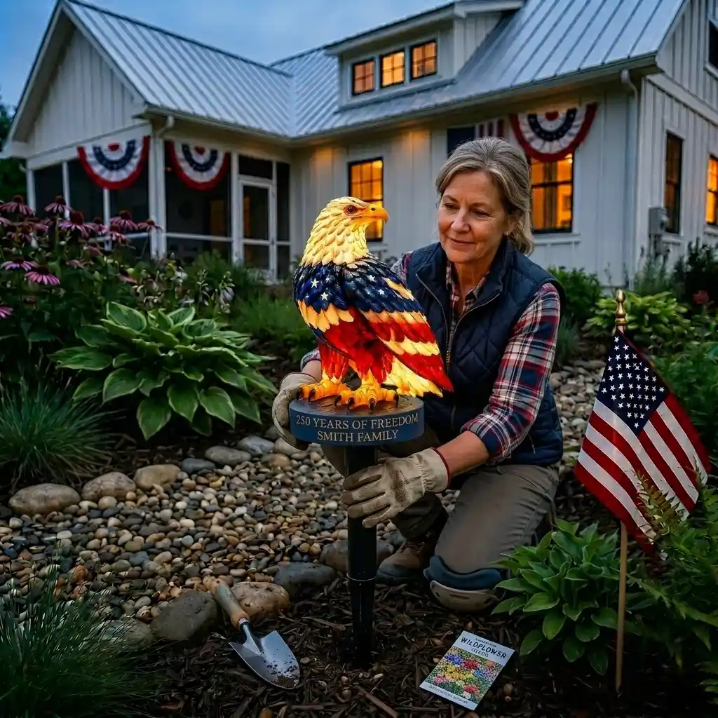 Personalized Patriotic Eagle Garden Light 250th Anniversary Solar Stake